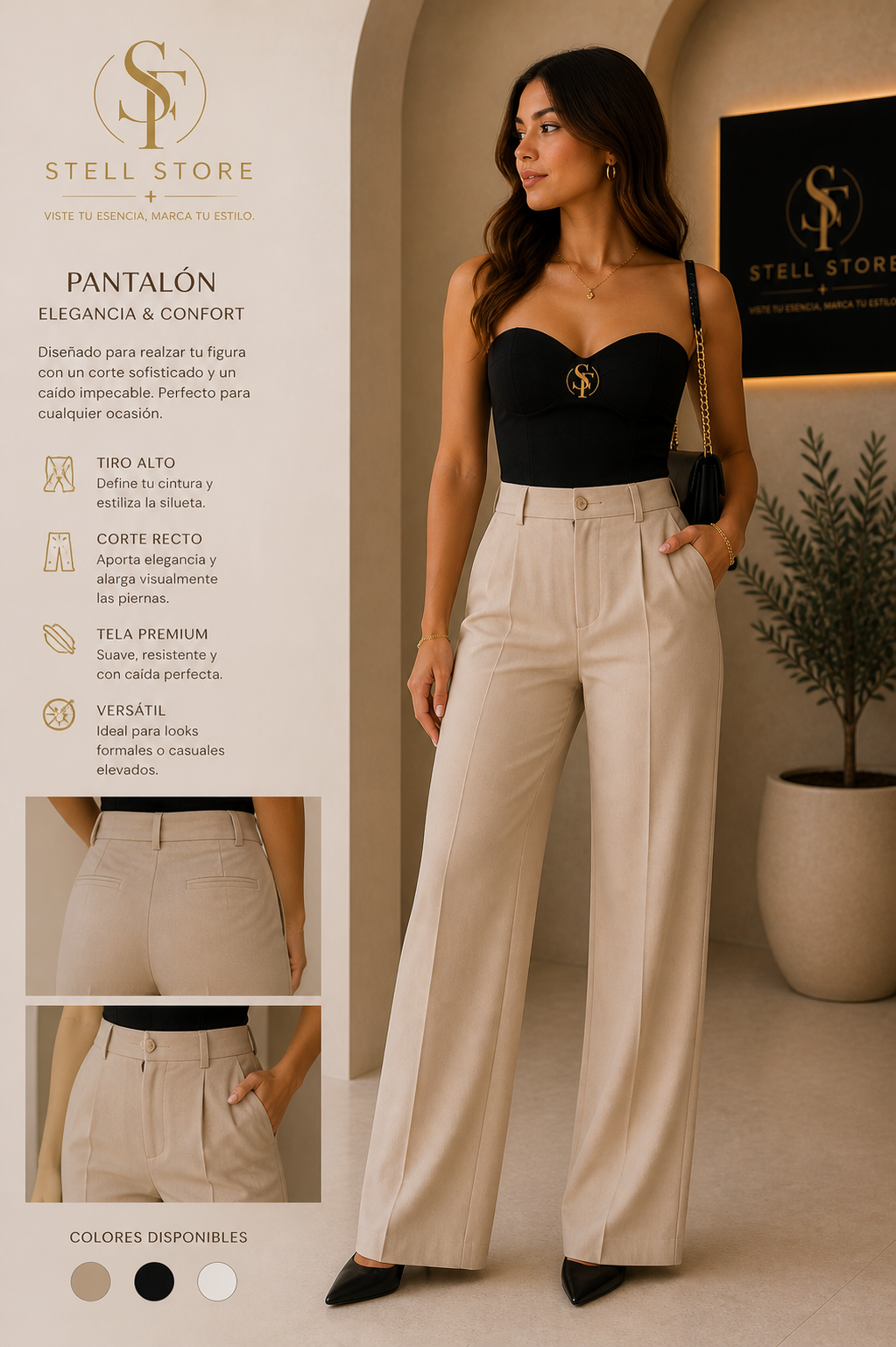 Pantalón Sastre Sand Luxe – Corte High-Waist